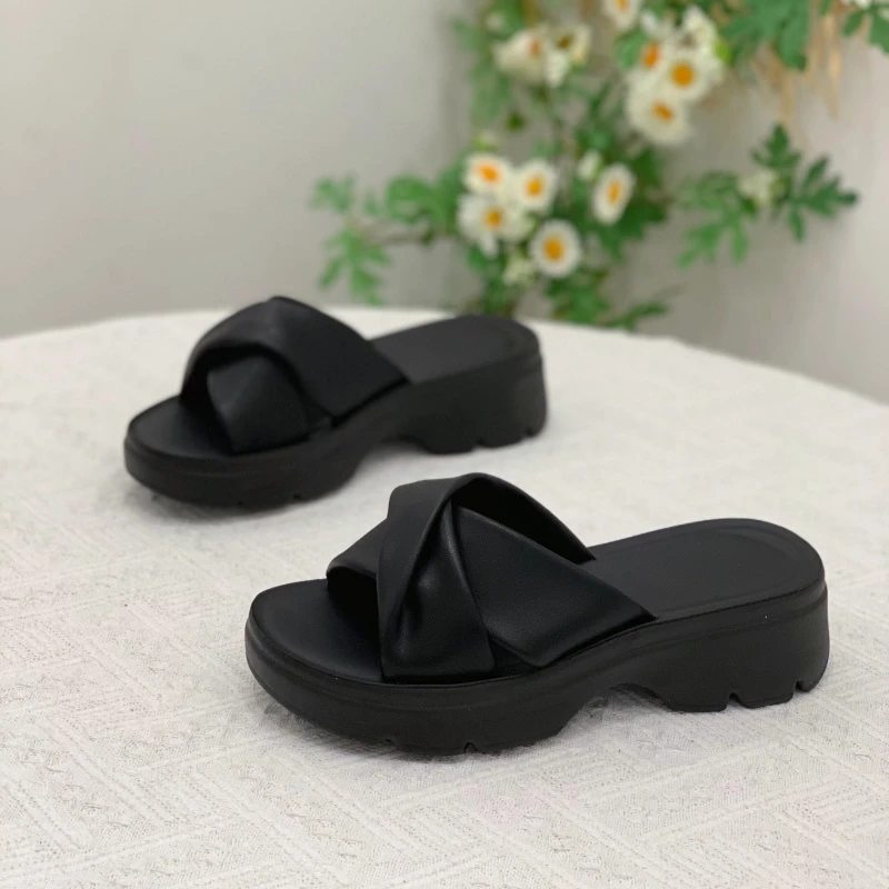 坡跟拖鞋女外穿2025新款夏季厚底增高松糕女鞋时尚百搭透气凉拖鞋
