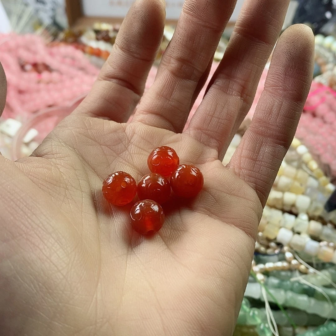 玛瑙/玉髓珠宝半成品未镶嵌五个10mm红玛瑙回纹珠