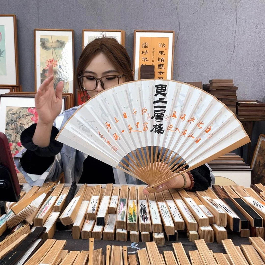 国画95寸玉竹-纯手绘-文玩扇骨（默认粘好）