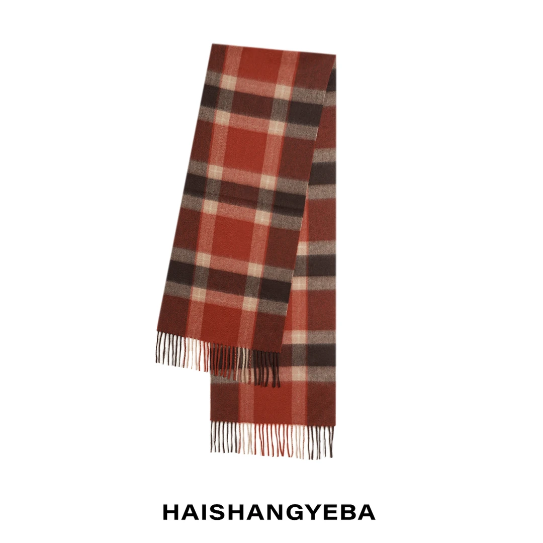 【海上叶爸】新款2024秋冬百搭山羊绒格子流苏轻盈柔软保暖不扎围巾