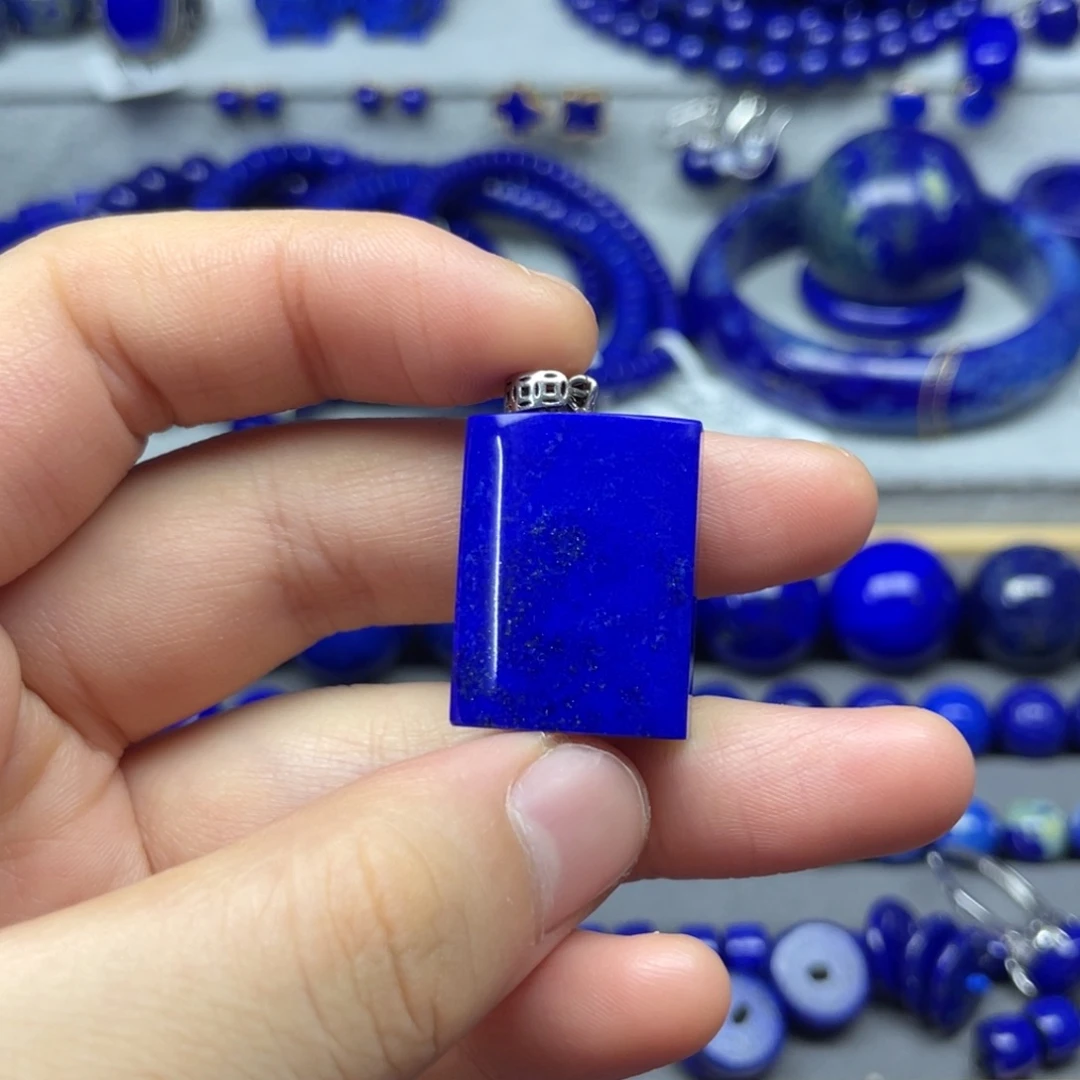 青金石银S925镶嵌无事牌