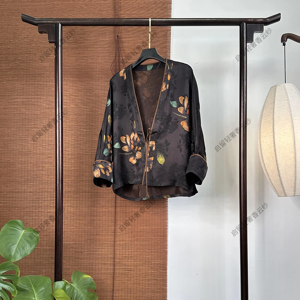 【7352】芙蓉花 新中式40姆米 刻花茶服外套