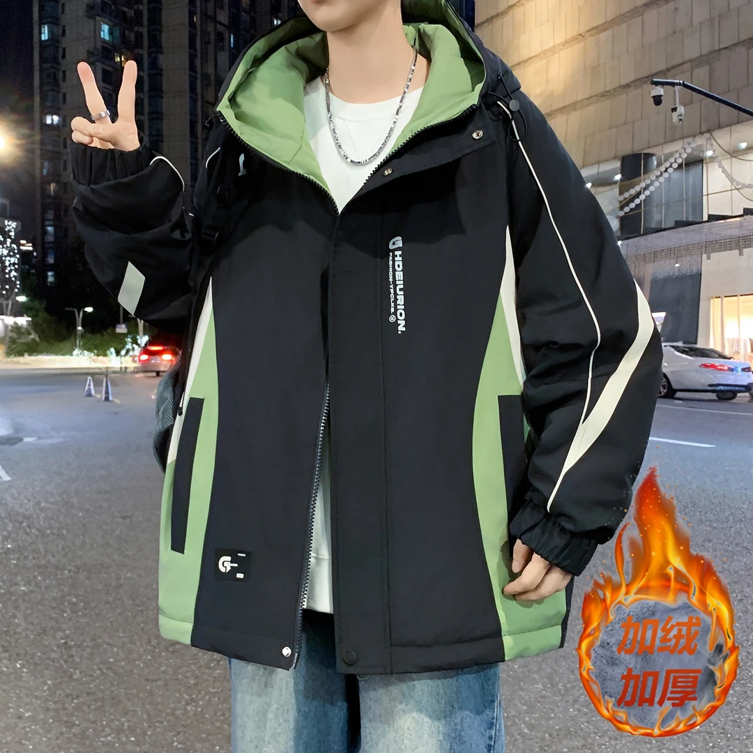 青少年冬季新款加绒加厚夹克男生宽松港风学生百搭休闲冲锋衣外套