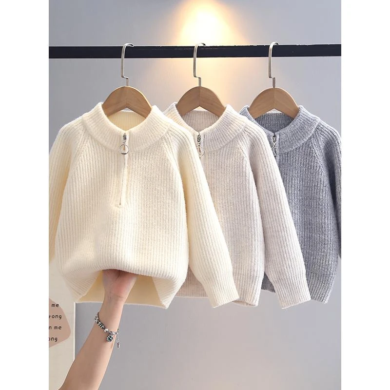 2025新款儿童时尚针织毛衣中小童男女童套头毛衣加厚保暖外搭上衣