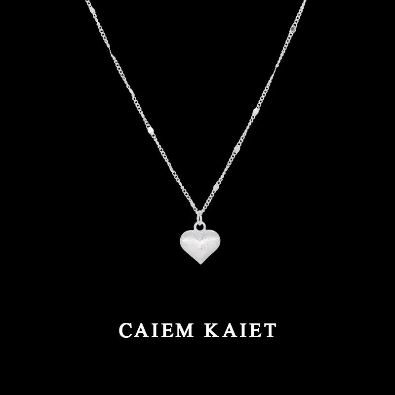 CAIEM KAIET 链子925银 简约拉丝爱心项链女甜美风心形吊坠锁骨链