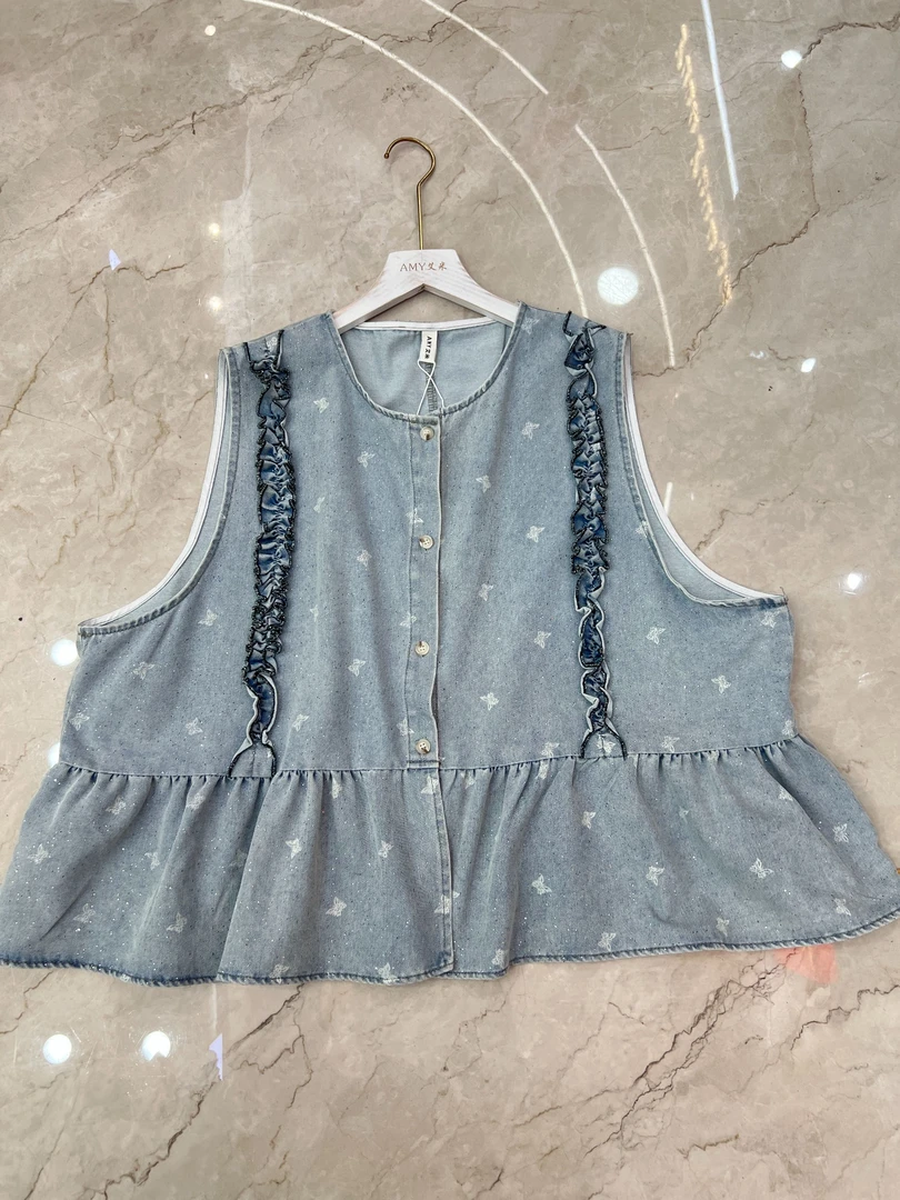 AIMI（2739）日系花边牛仔马甲 kc