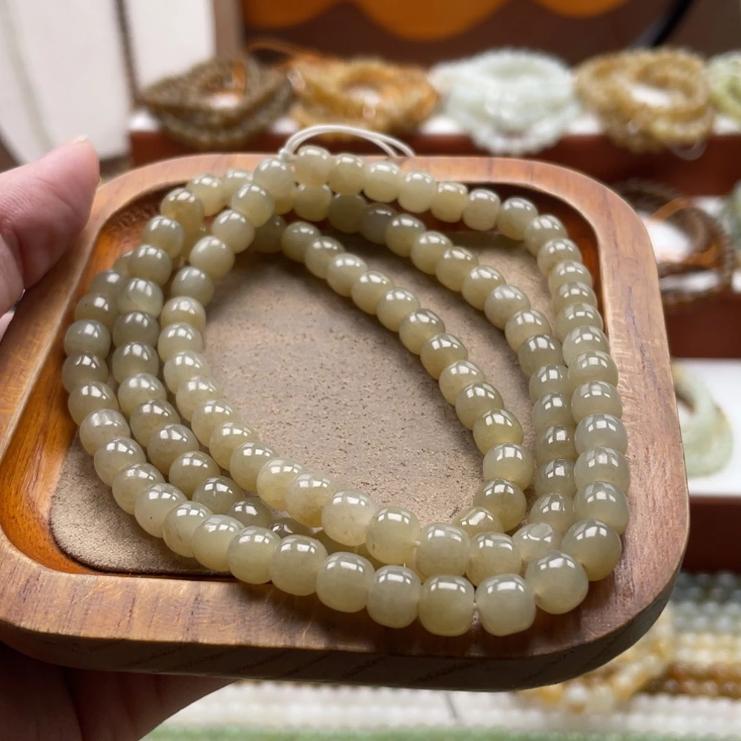 和田玉未镶嵌毛衣链珠串6*7mm