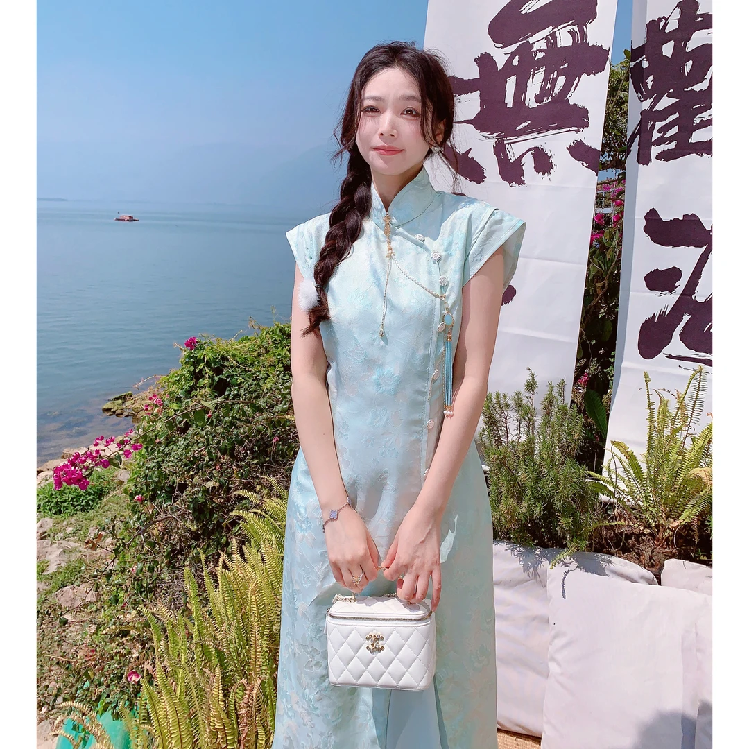 MissLuxury【共婵娟】新中式金丝真丝连衣裙女2025夏国风旗袍限量