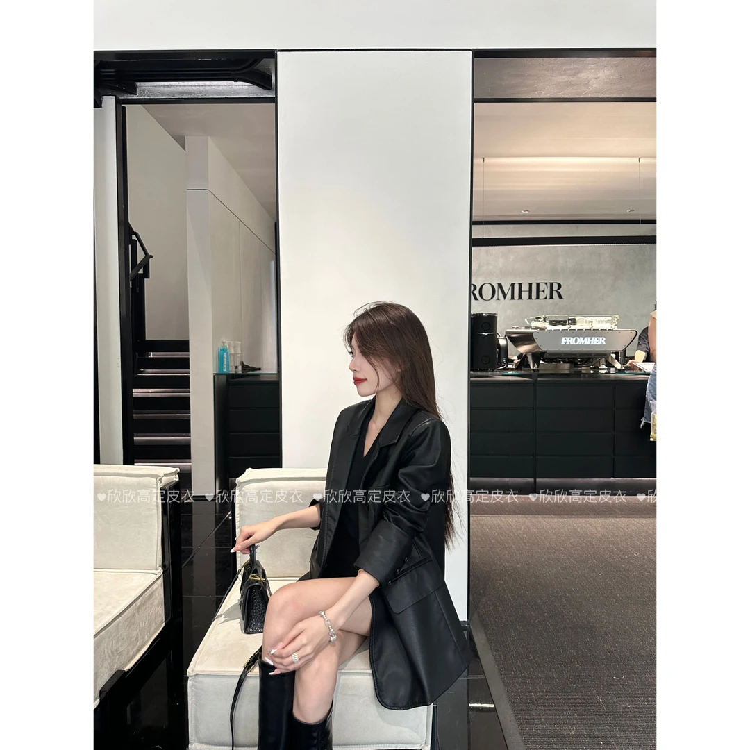 2024秋季新款黑色皮衣西装外套女宽松休闲气质高级感