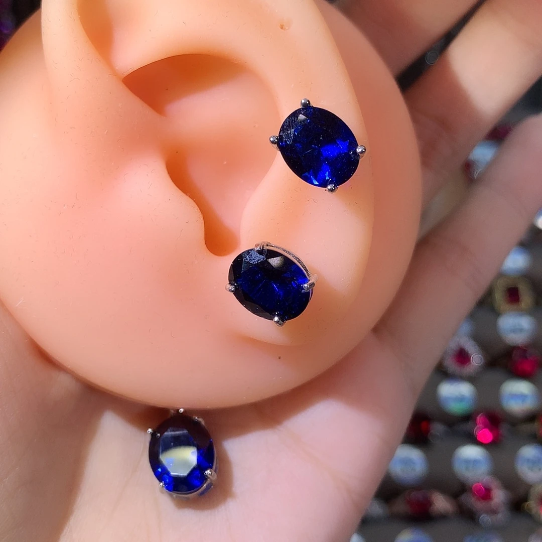 耳饰蓝宝石银S925镶嵌白810