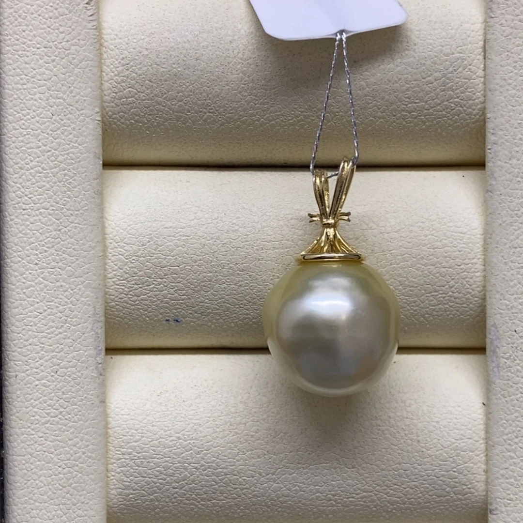 颈饰银S925镶嵌海水珍珠干枯金特价不退换14-15m m