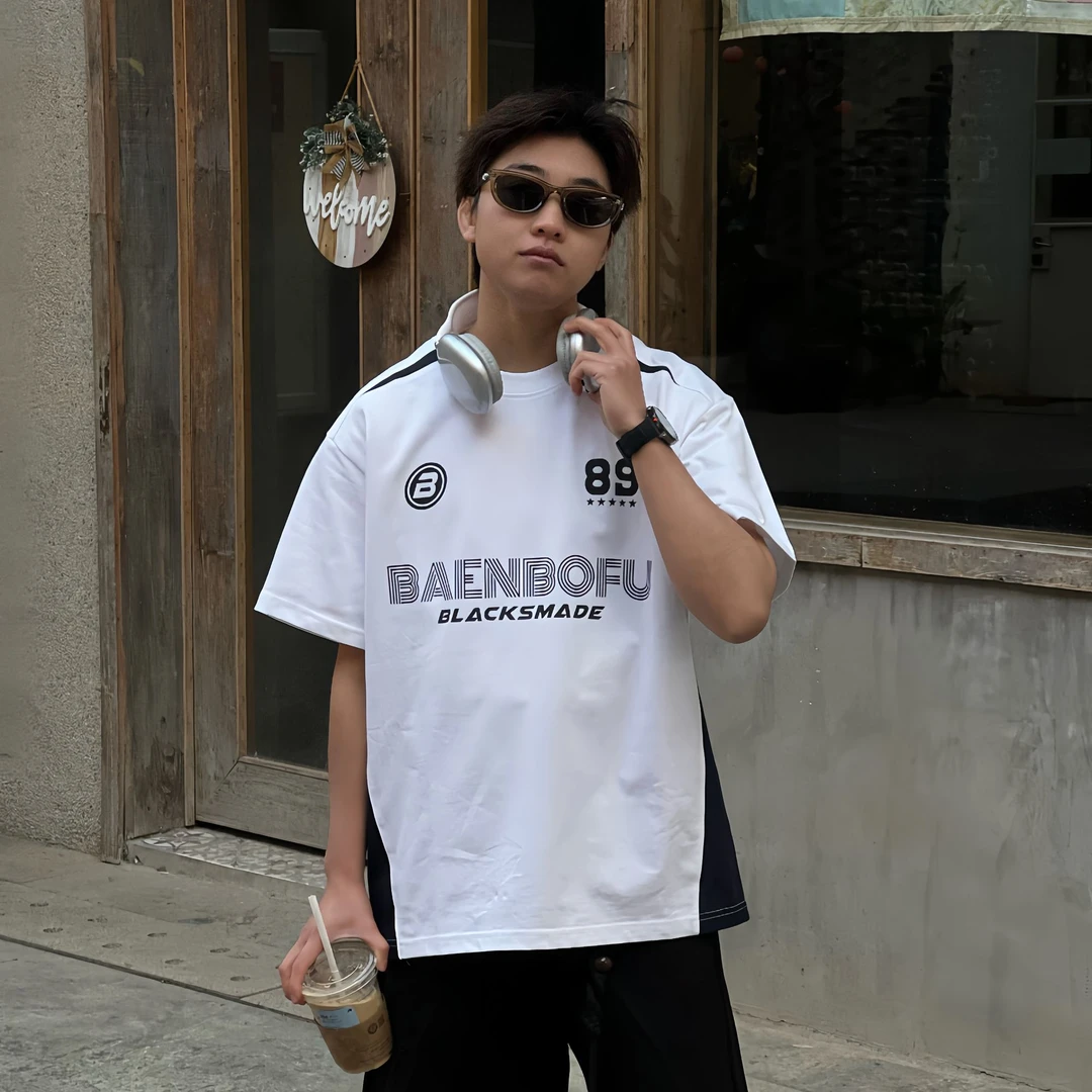 lejo scene美式复古拼色短袖男款潮牌宽松休闲纯棉情侣半袖T恤