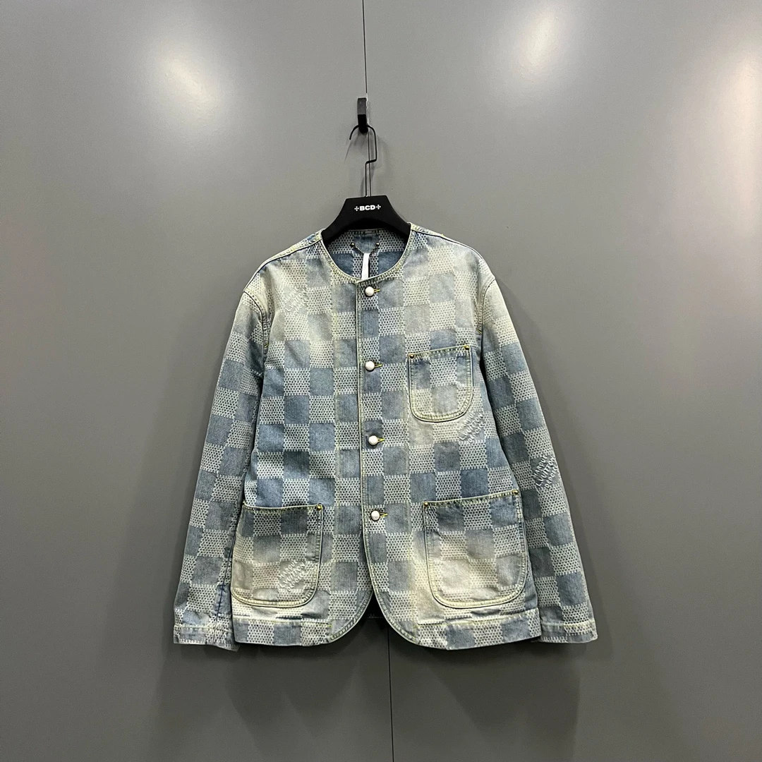 95新 LouisVuitton/路易威登 lv 格子满印牛仔夹克 50码