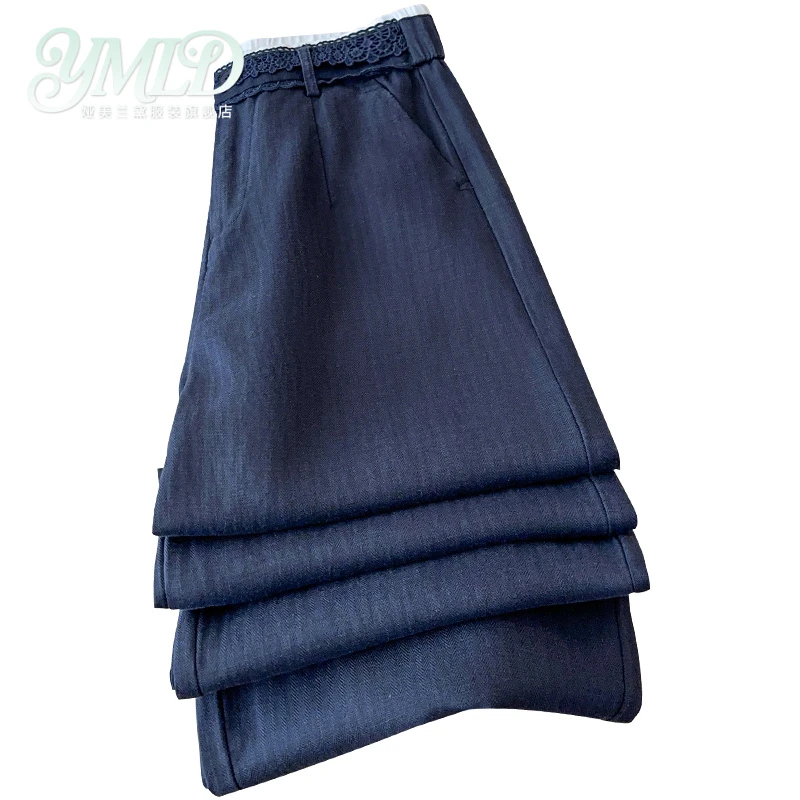 高端藏青色亚麻直筒裤女夏薄款2025新款天丝麻料裤棉麻直筒裤