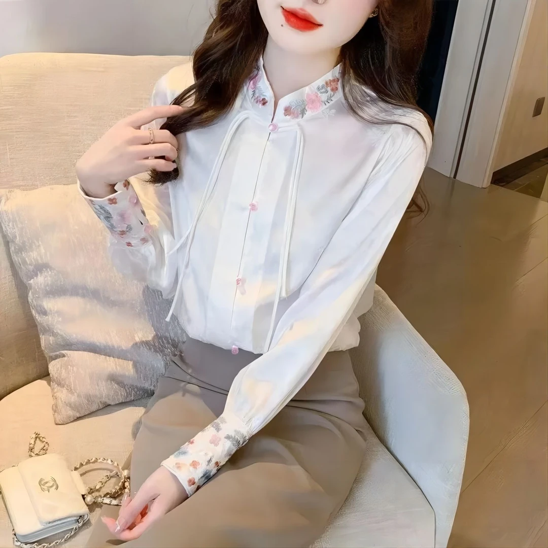 春季新款衬衫女时尚打底气质衬衣长袖白色洋气百搭小众设计感