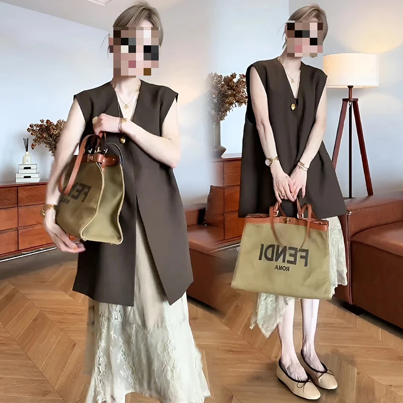 2025秋季新款法式无袖马甲背心女宽松外穿坎肩叠穿高级感西服马夹