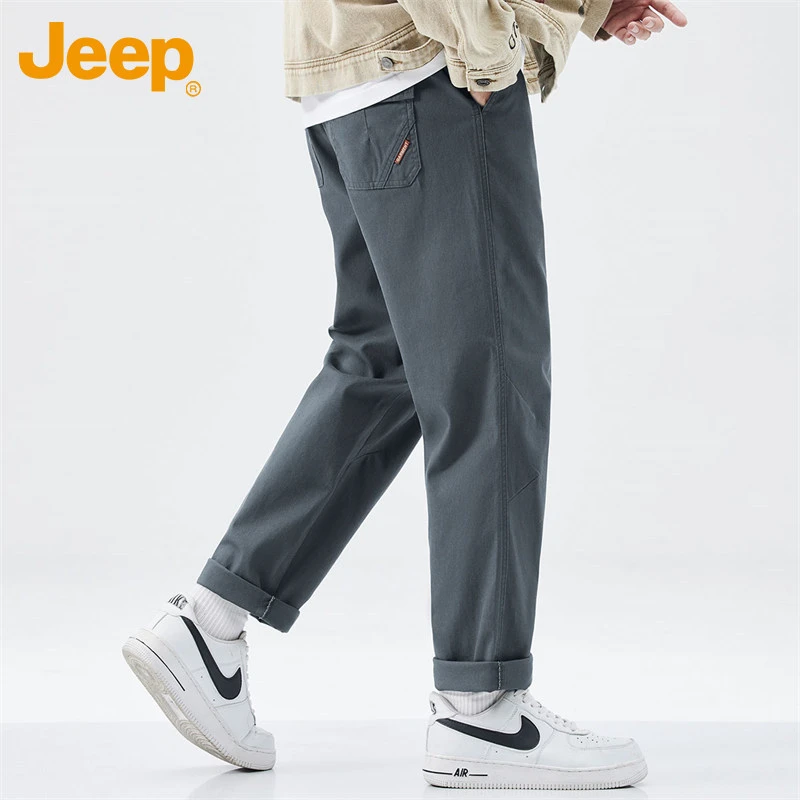 Jeep吉普日系百搭工装休闲裤男士2025新款潮牌宽松直筒纯色长裤子