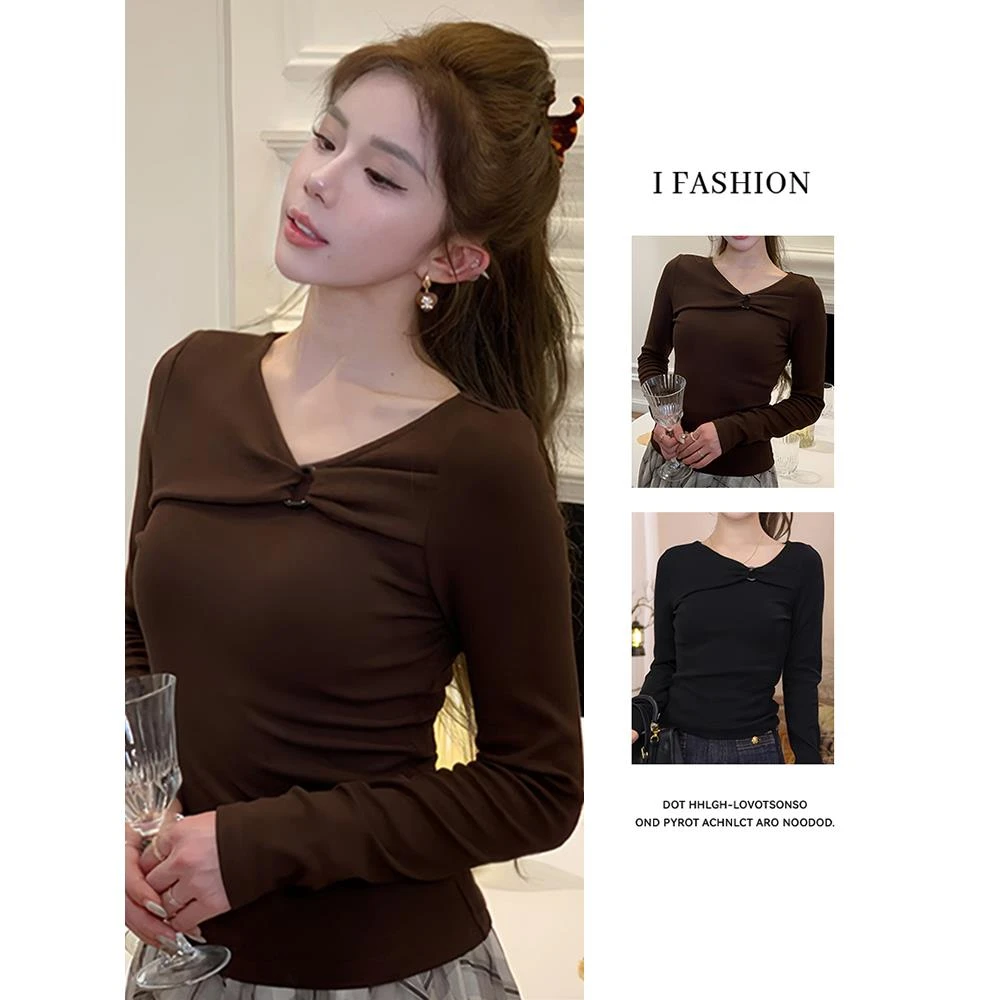 气质小个子设计感环扣上衣女2025秋季新款修身显瘦打港风短袖t恤