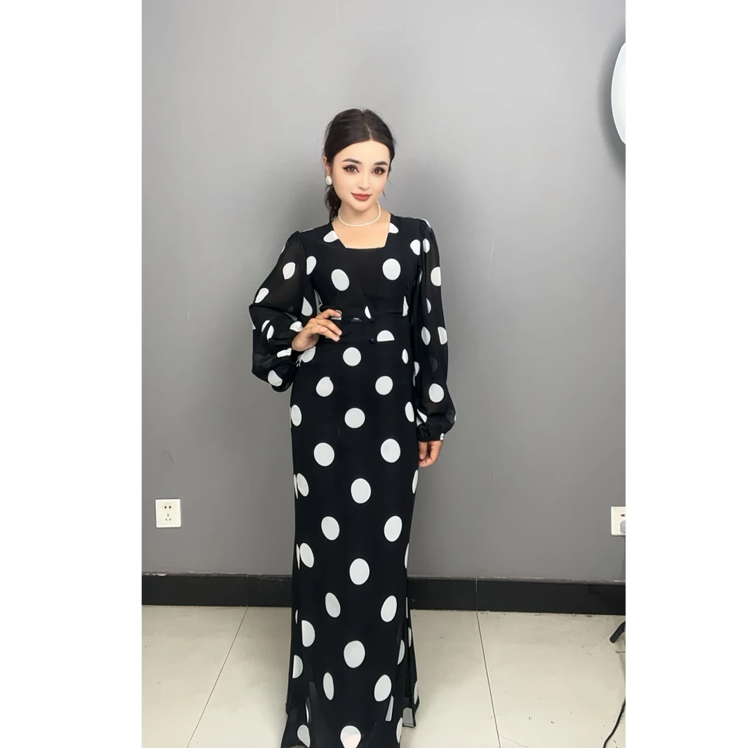 8765【包邮】法式波点灯笼袖时尚女装连衣裙