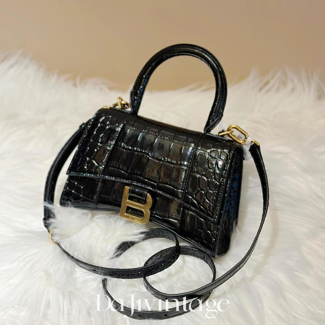 99新 Balenciaga/巴黎世家 大吉中古/巴黎世家黑金压纹沙漏xs斜挎