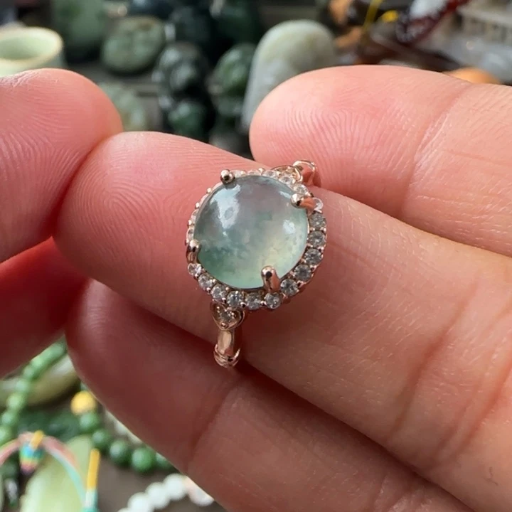 翡翠戒指银S925镶嵌开口