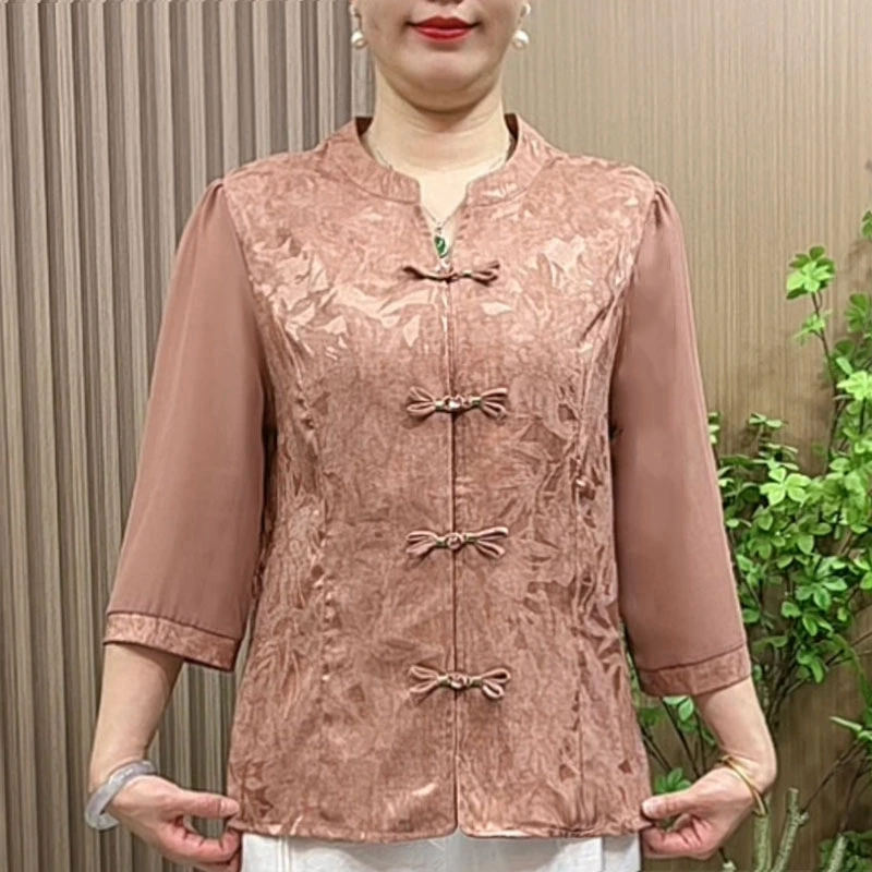 妈妈装夏季新中式盘扣小衫中老年女装夏装高档母亲节洋气衣服