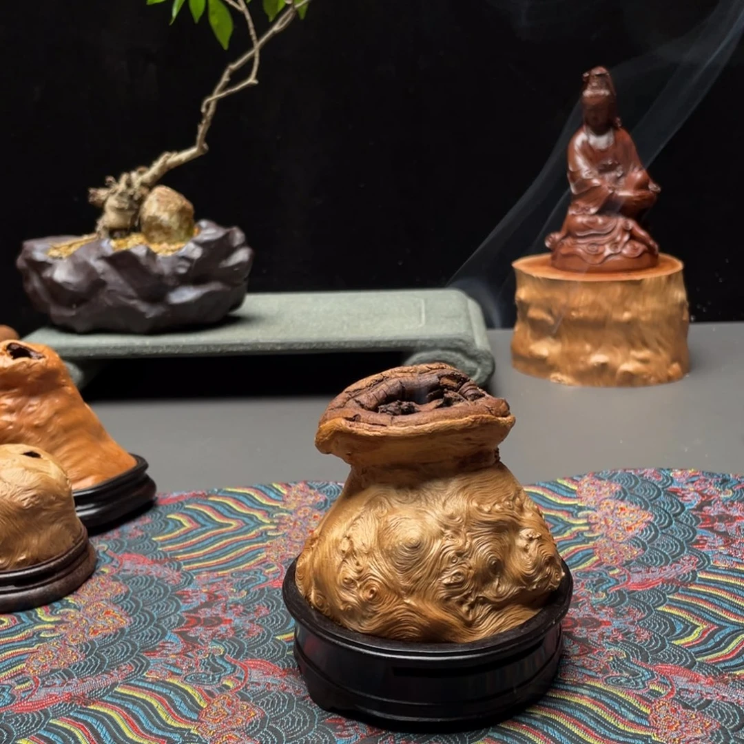 长***弓香榧木钱袋子荔枝木香炉