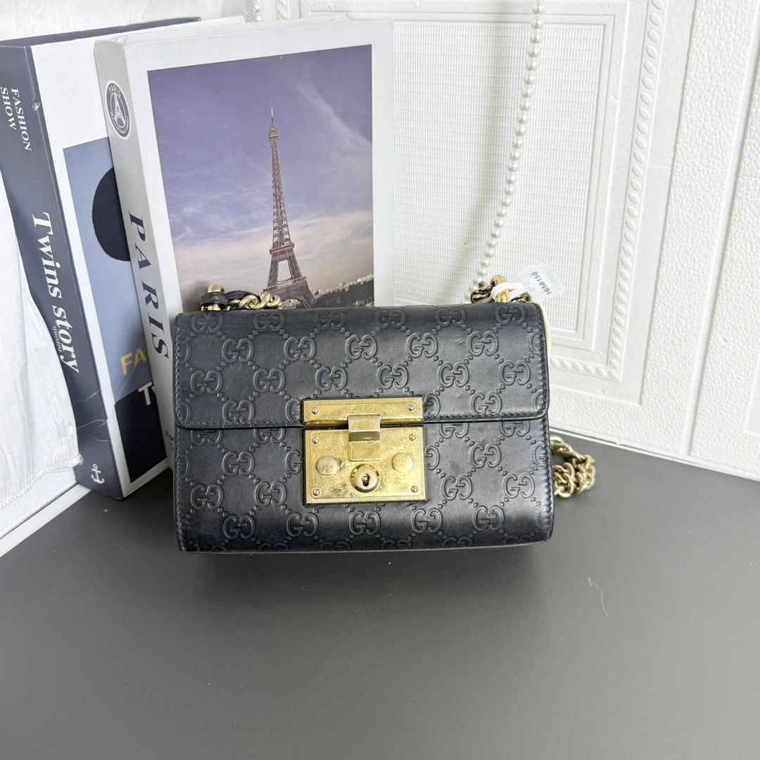 95新 GUCCI/古驰 95新黑色月光宝盒链条斜挎包