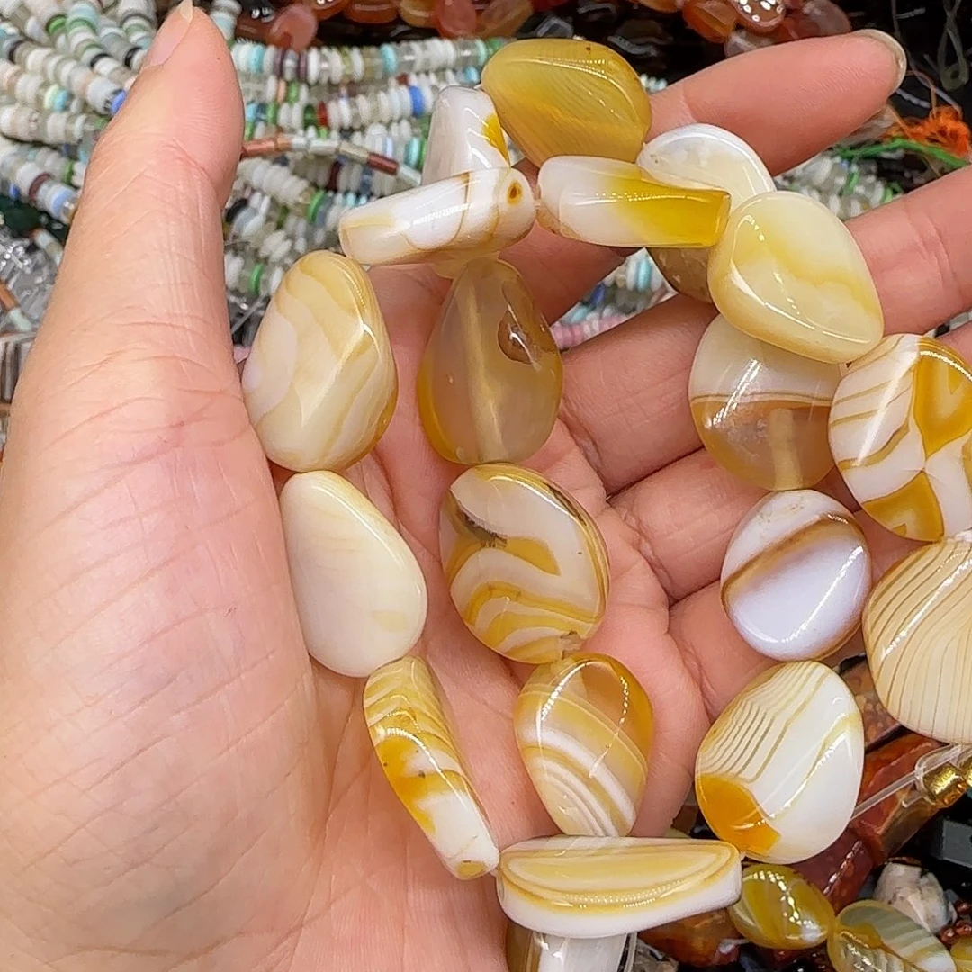 玛瑙/玉髓合金珠宝半成品黄玛瑙缠丝牌子15mm一条