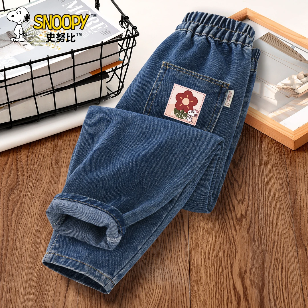 史努比女童裤子春秋款2025新款秋季休闲长裤大童运动裤儿童牛仔裤