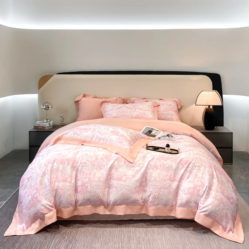 高档莱赛尔纤维天丝床上四件套轻奢高端数码印花天被套床单床笠