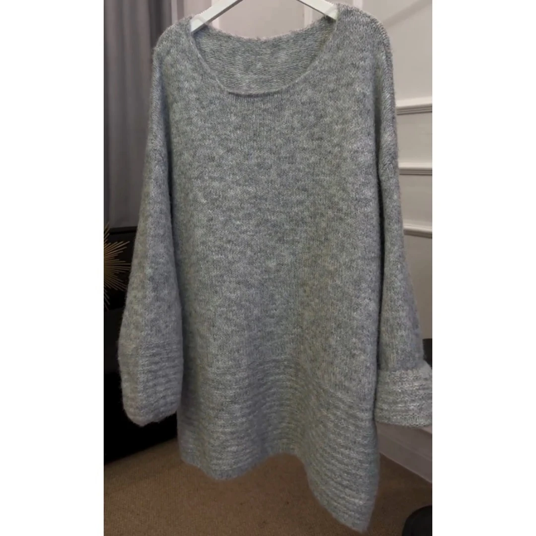 景倩妮韩系灰色慵懒风针织毛衣女2025年冬季新款遮肉显瘦宽松上衣