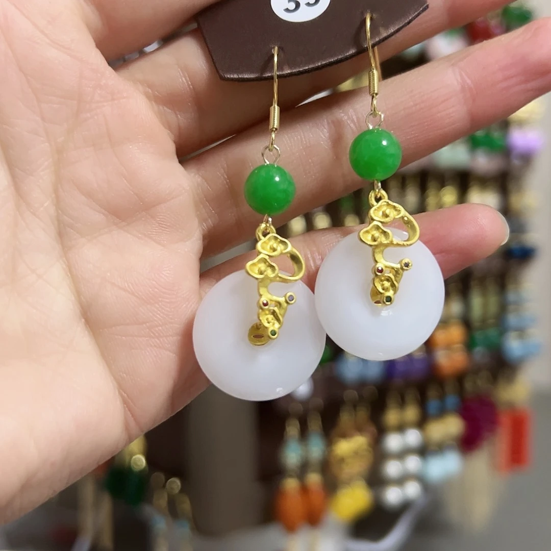 银S925镶嵌耳钉玛瑙/玉髓古风