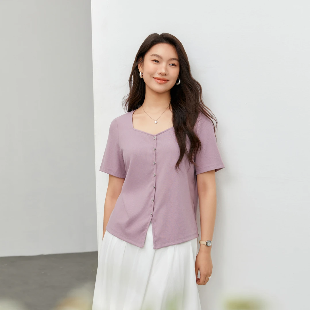 【设计感桃心领时尚百搭针织衫】纤莉秀E大码女装QK0956