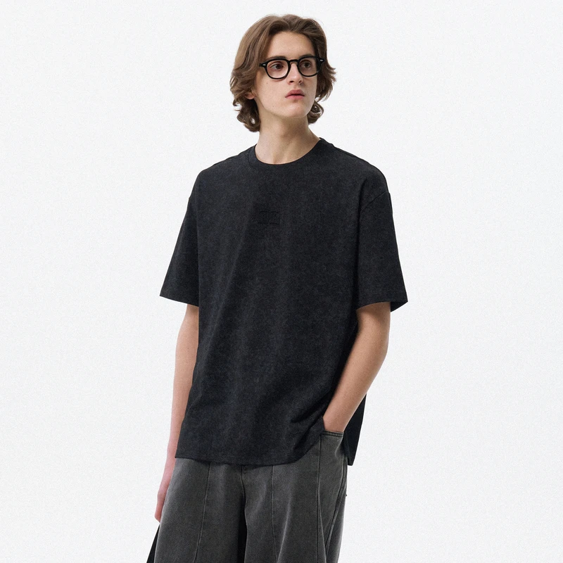 流石男装高级感纯棉短袖T恤2025年夏季新款男士扎染重磅套头上衣