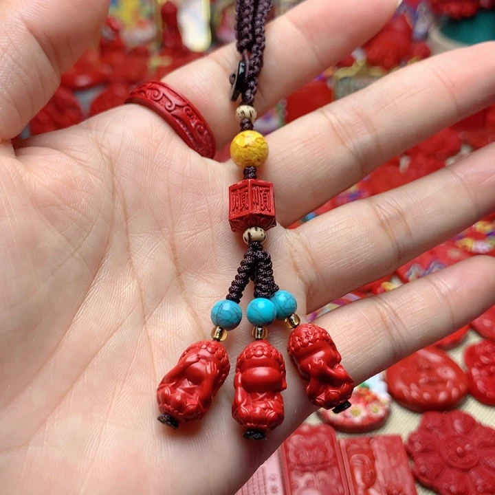 天然辰砂工艺品朱砂钥匙扣