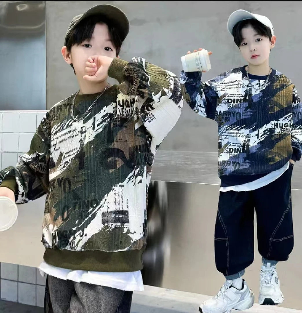 502158 童装男童卫衣2025春季儿童圆领洋气潮酷卫衣外搭上衣卫衣