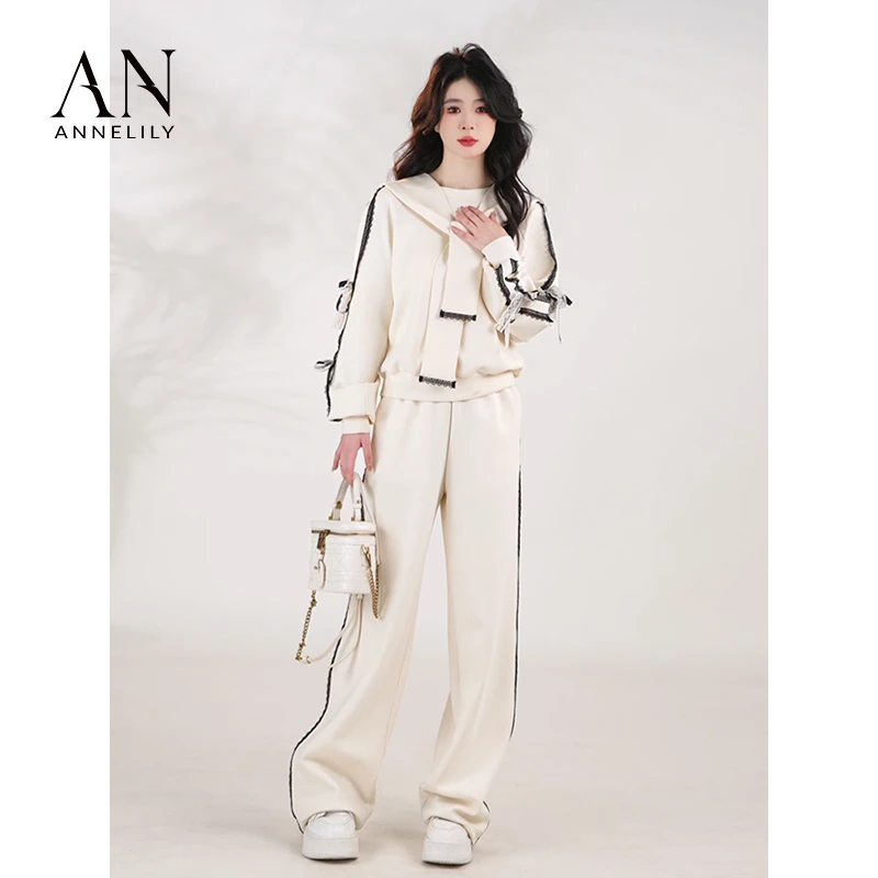 ANNELILY安甜甜【雨沫】新款上新设计感休闲百搭时尚长裤套装