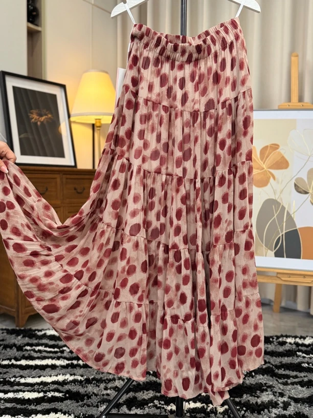 碎花长裙蛋糕裙高腰半身裙裙子春夏百褶女装百搭