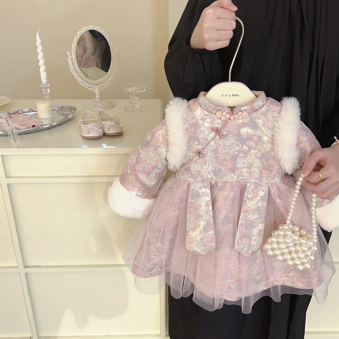 汉服女童连衣裙冬装2025新款儿童冬季国风新中式宝宝旗袍公主裙子