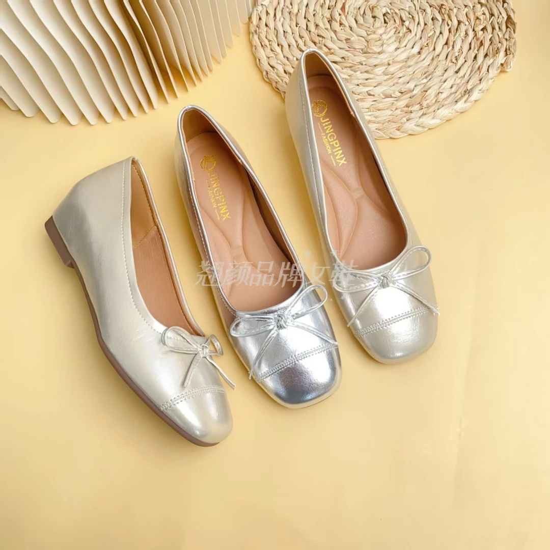 【翘颜品牌】2025浅口蝴蝶结久站不累妈妈鞋豆豆鞋时尚皮鞋9167