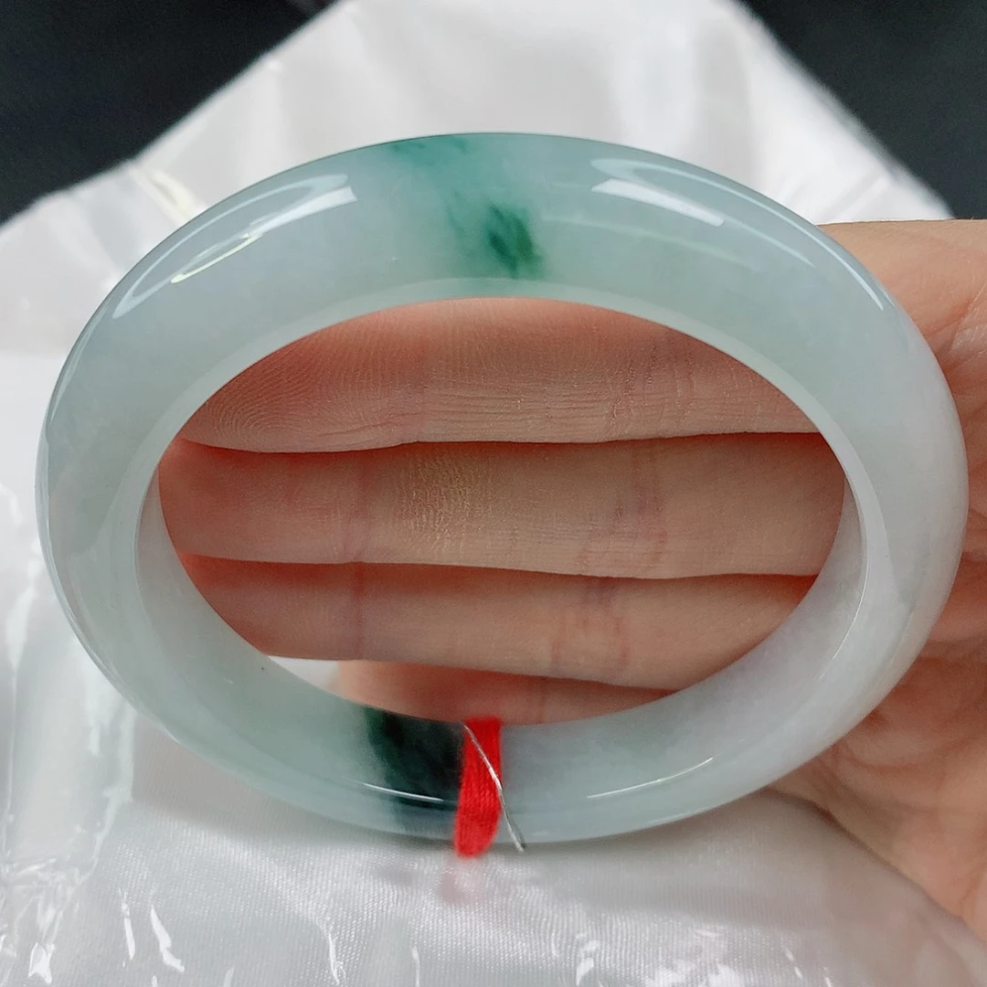 未镶嵌手镯翡翠59.3正圈，窄条墨色花，042