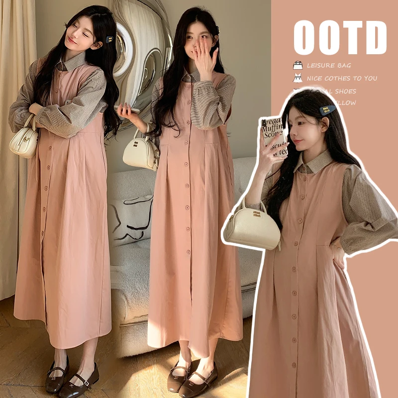 孕妇装早秋2025新款套装时尚早秋连衣裙衬衫两件套