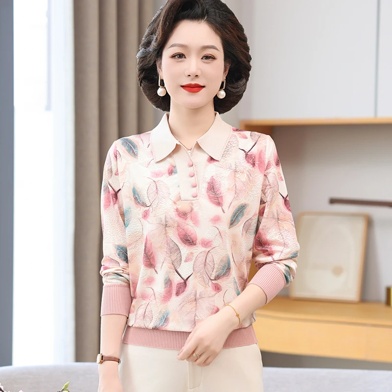 2025新款中老年女装春打底衫洋气妈妈装宽松薄款长袖上衣针织T恤