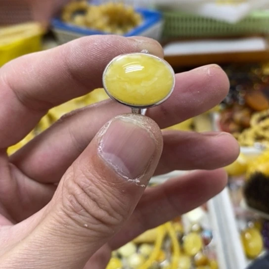 蜜蜡银S925镶嵌裸石戒指