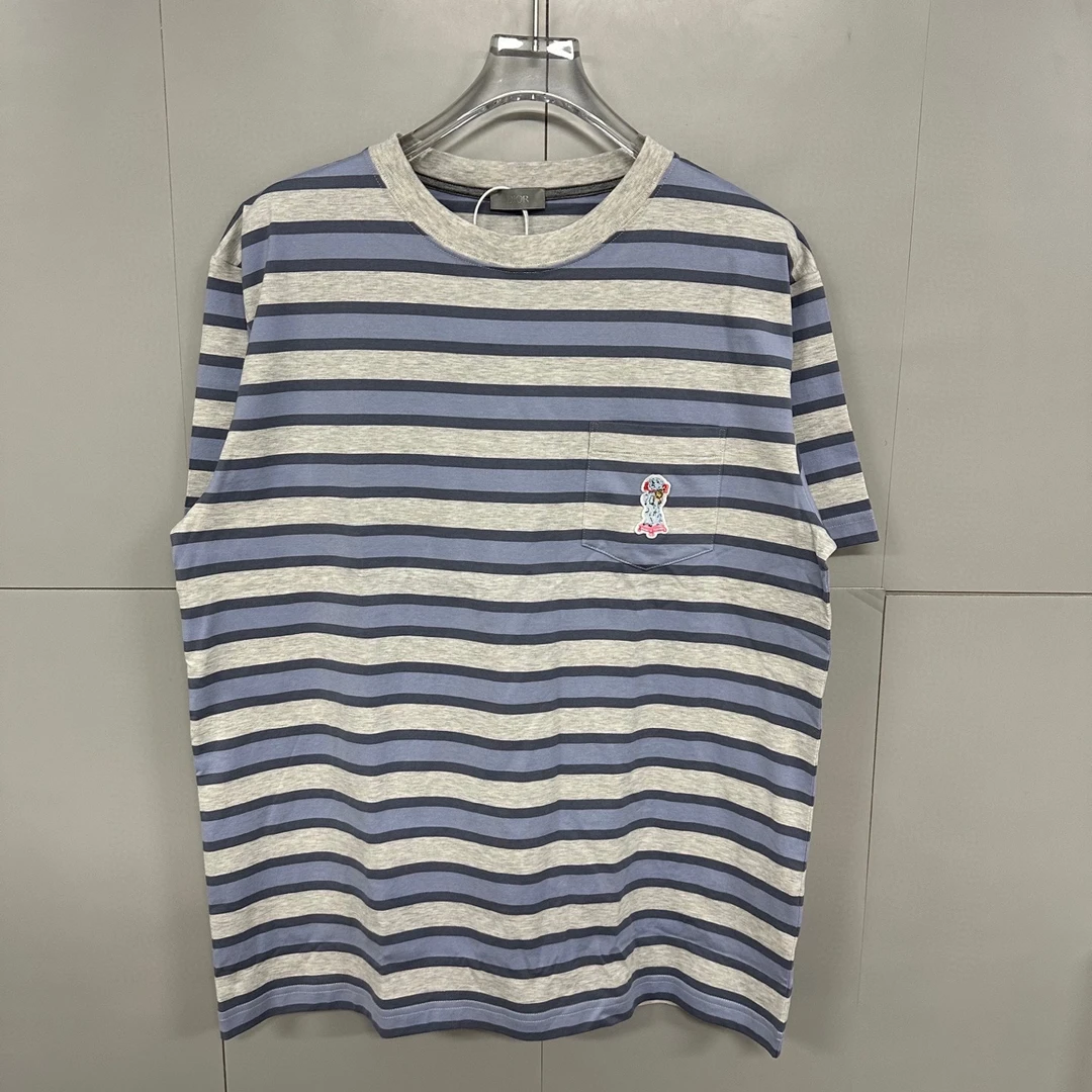 未使用 DIOR/迪奥 SS24 条纹口袋刺绣贴标短袖T恤 L码 D19451
