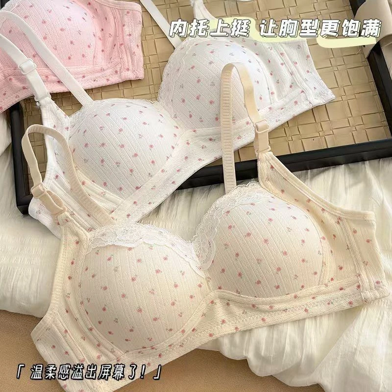 爆款甜美碎花小胸少女学生无钢圈聚拢防下垂亲肤舒适透气薄款文胸