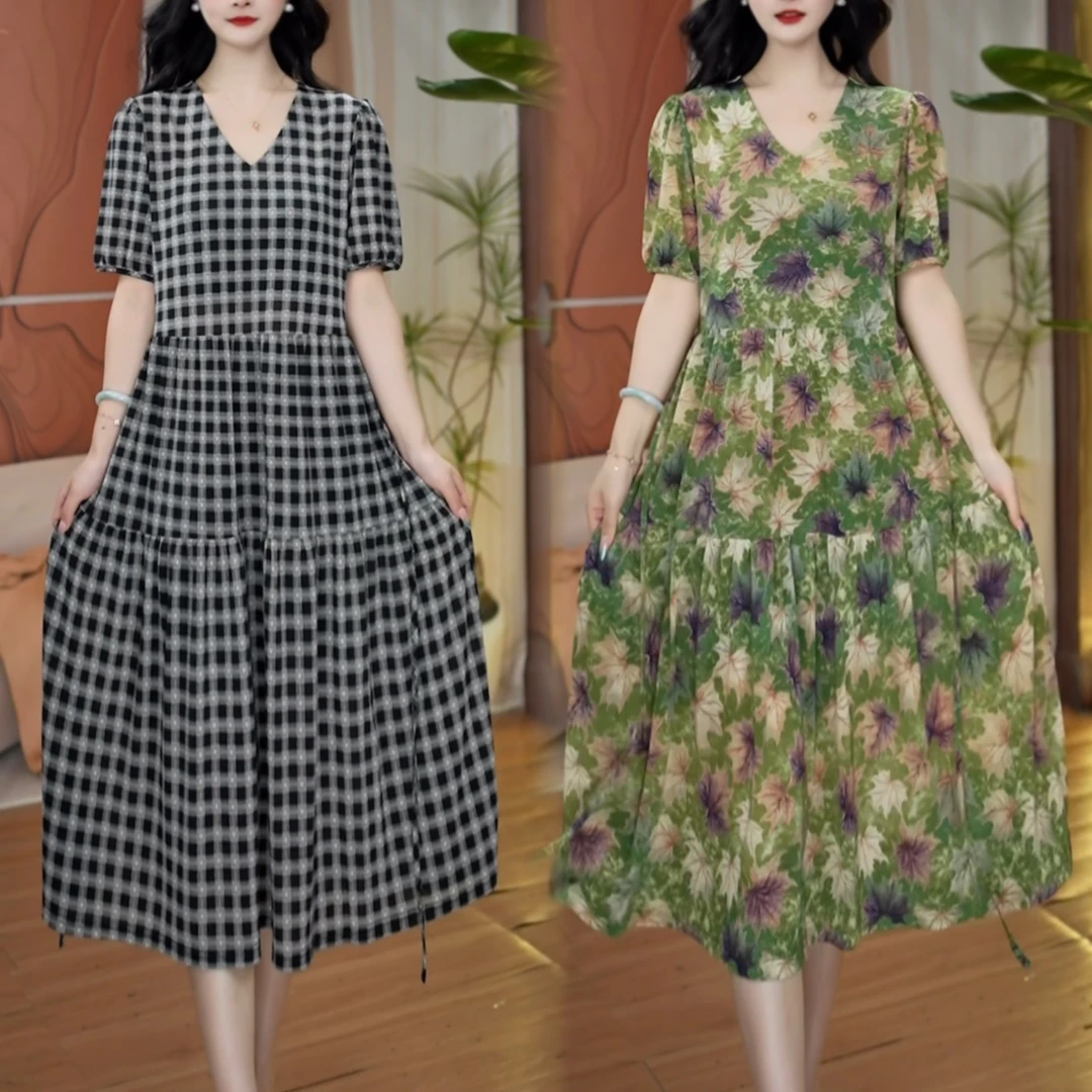 法式碎花裙夏季短袖韩版连衣裙时尚气质显瘦泡泡袖中长款减龄裙子