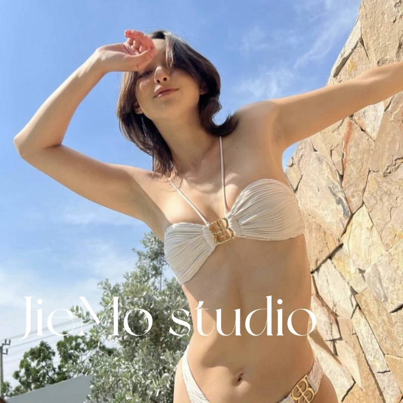 [凝脂玉白]法式性感度假风小胸聚拢bikini泳衣女款2025新款网红款