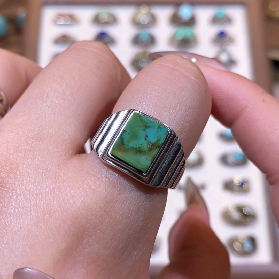 绿松石戒指银S925镶嵌戒指
